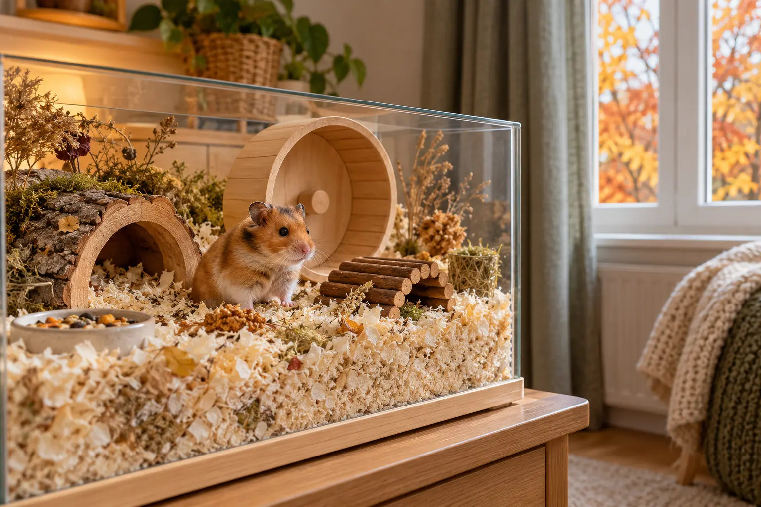 Hamster blijft warm in een ruim verblijf dat uit de tocht staat