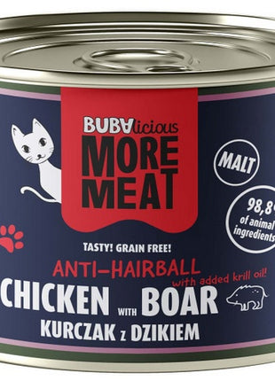BUBAlicious Kot More Meat Anti-Hairball kurczak i dzik puszka 185g