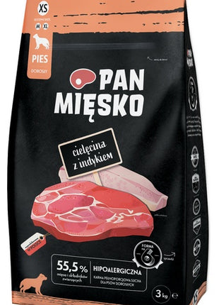 Pan Mięsko Karma sucha dla psa - cielęcina i indyk chrupki XS 3kg
