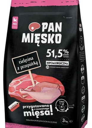Pan Mięsko Karma sucha dla szczeniąt - cielęcina i przepiórka chrupki XS 3kg