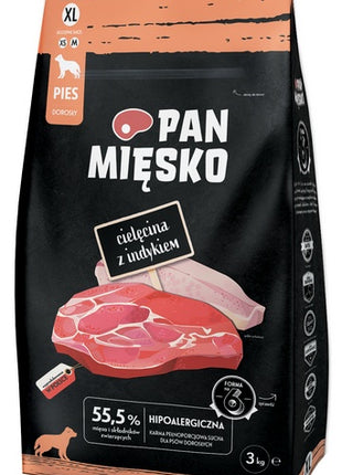 Pan Mięsko Karma sucha dla psa - cielęcina i indyk chrupki XL 3kg