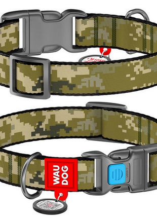 Collar WauDog Nylon Obroża nylonowa z QR-paszportem, plastikowy fastex, wzór MILITARY, M 20mm/28-40cm