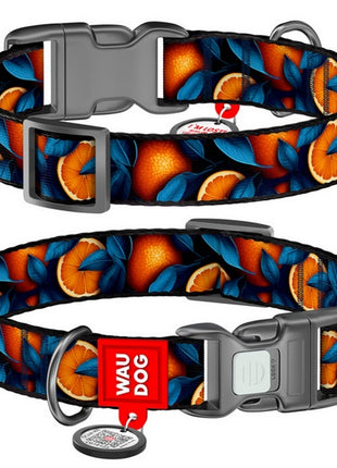 Collar WauDog Nylon Obroża nylonowa z QR-paszportem, plastikowy fastex, wzór POMARAŃCZE, 20mm/28-40cm