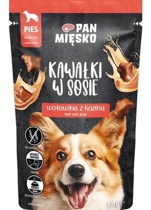 Pan Mięsko Karma mokra dla psa - wołowina z koziną kawałki w sosie saszetka 150g