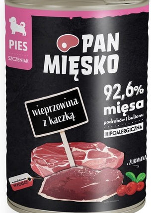 Pan Mięsko Karma mokra dla szczeniąt Wieprzowina z kaczką puszka 400g