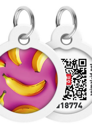 Collar WauDog Smart ID Zawieszka z QR-paszportem okrągła 3cm banany na różu