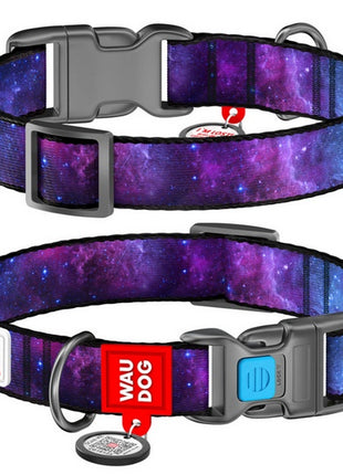 Collar WauDog Nylon Obroża nylonowa z QR-paszportem, plastikowy fastex, wzór NASA21, 20mm/28-40cm