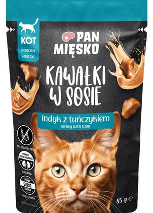 Pan Mięsko Karma mokra dla kota - indyk i tuńczyk kawałki w sosie saszetka 85g