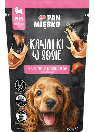 Pan Mięsko Karma mokra dla psa - Puppy cielęcina z przepiórką kawałki w sosie saszetka 150g