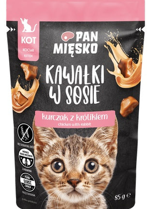 Pan Mięsko Karma mokra dla kota - Kitten kurczak i królik kawałki w sosie saszetka 85g