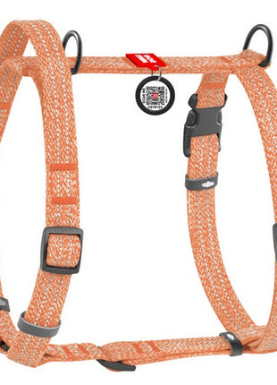 Collar WauDog Re-Cotton Szelki z rączką z regenerowanej bawełny anatomiczne w kształcie litery H, odblaskowe z QR-paszportem, plastikowy fastex, M pomarańczowe