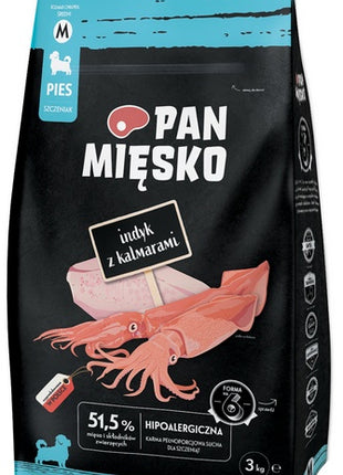 Pan Mięsko Karma sucha dla szczeniąt - indyk i kalmary chrupki M 3kg