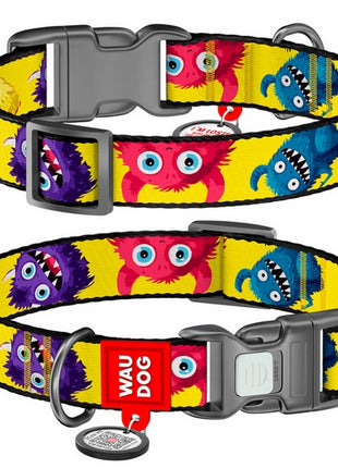 Collar WauDog Nylon Obroża nylonowa z QR-paszportem, plastikowy fastex, wzór FUTRZANE POTWORY, XXL 35mm/46-70cm