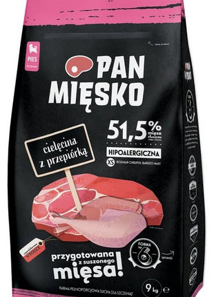 Pan Mięsko Karma sucha dla szczeniąt - cielęcina i przepiórka chrupki XS 9kg
