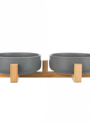 Trixie Napf-Set aus Keramik/Holz - grau/natur