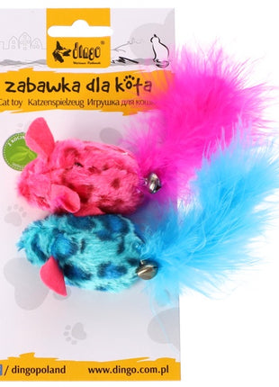 Dingo Zabawka dla kota - Kolorowe myszki 2szt różowa i niebieska