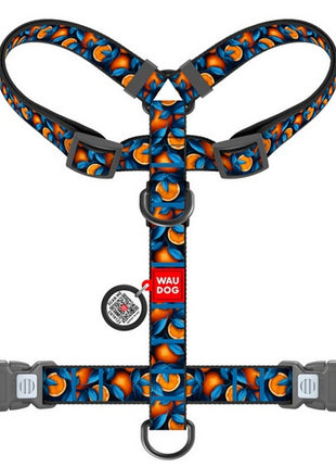 Collar WauDog Nylon Szelki nylonowe anatomiczne w kształcie litery H, z QR-paszportem, plastikowy fastex, wzór POMARAŃCZE, rozmiar M 20mm