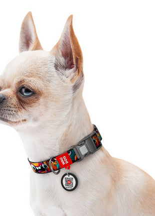 Collar WauDog Nylon Obroża nylonowa z QR-paszportem, plastikowy fastex, wzór ZĘBATE POTWORY, M 20mm/28-40cm