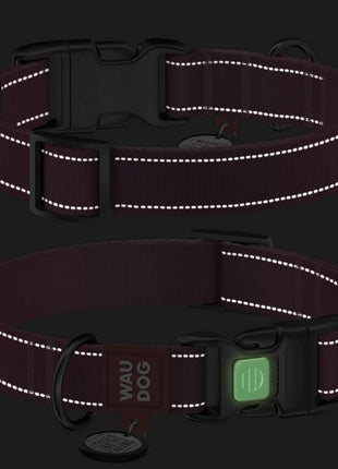 Collar WauDog Nylon Mono Obroża nylonowa odblaskowa z QR-paszportem, plastikowy fastex, L 25mm/33-49cm niebieska