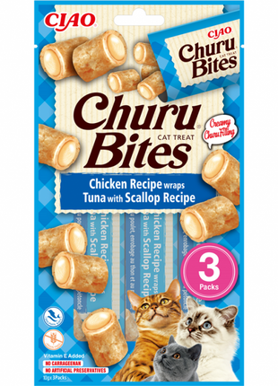 Inaba Churu Cat Snack Bites Huhn, Thunfisch & Jakobsmuschel 3x10g