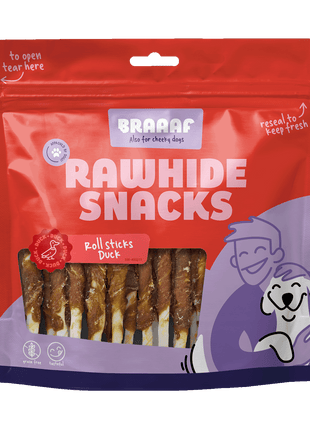 Braaaf Rawhide Roll Sticks Eend - 30 st.