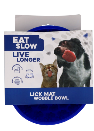 Eat Slow Live Longer Lick Mat Wobble Bowl Blauw