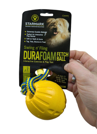 Starmark Swing 'N Fling Durafoam Fetch Ball on Rope - Virtually Indestructible
