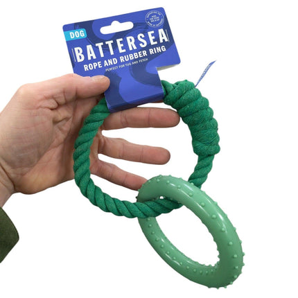 Battersea Ring Rubber/Rope Green - Inexpensive dog toy