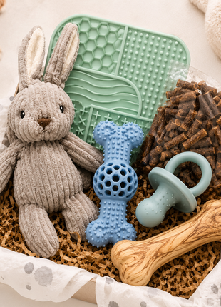 Fidello gift pack for a new puppy – welcome pack with toys, treats and a licking mat