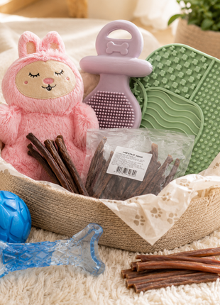 Fidello gift pack for a new puppy – welcome pack with toys, treats and a licking mat