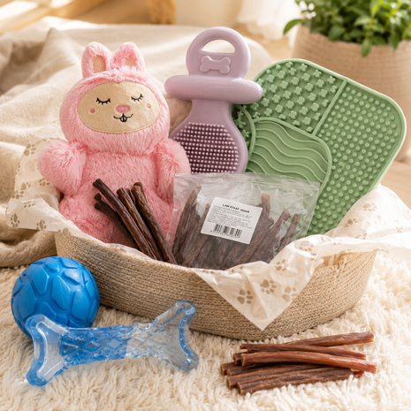 Fidello gift pack for a new puppy – welcome pack with toys, treats and a licking mat